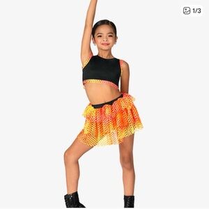 Girls' Black Crop Top & Mesh Skirt Costume Set in Neon Tie-Dye